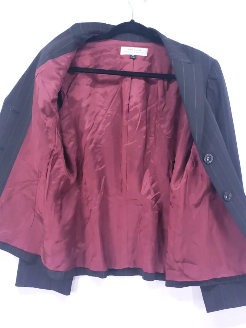 Tahari Arthur S. Striped Blazer Jacket Size 14 Two Button Business Office Black